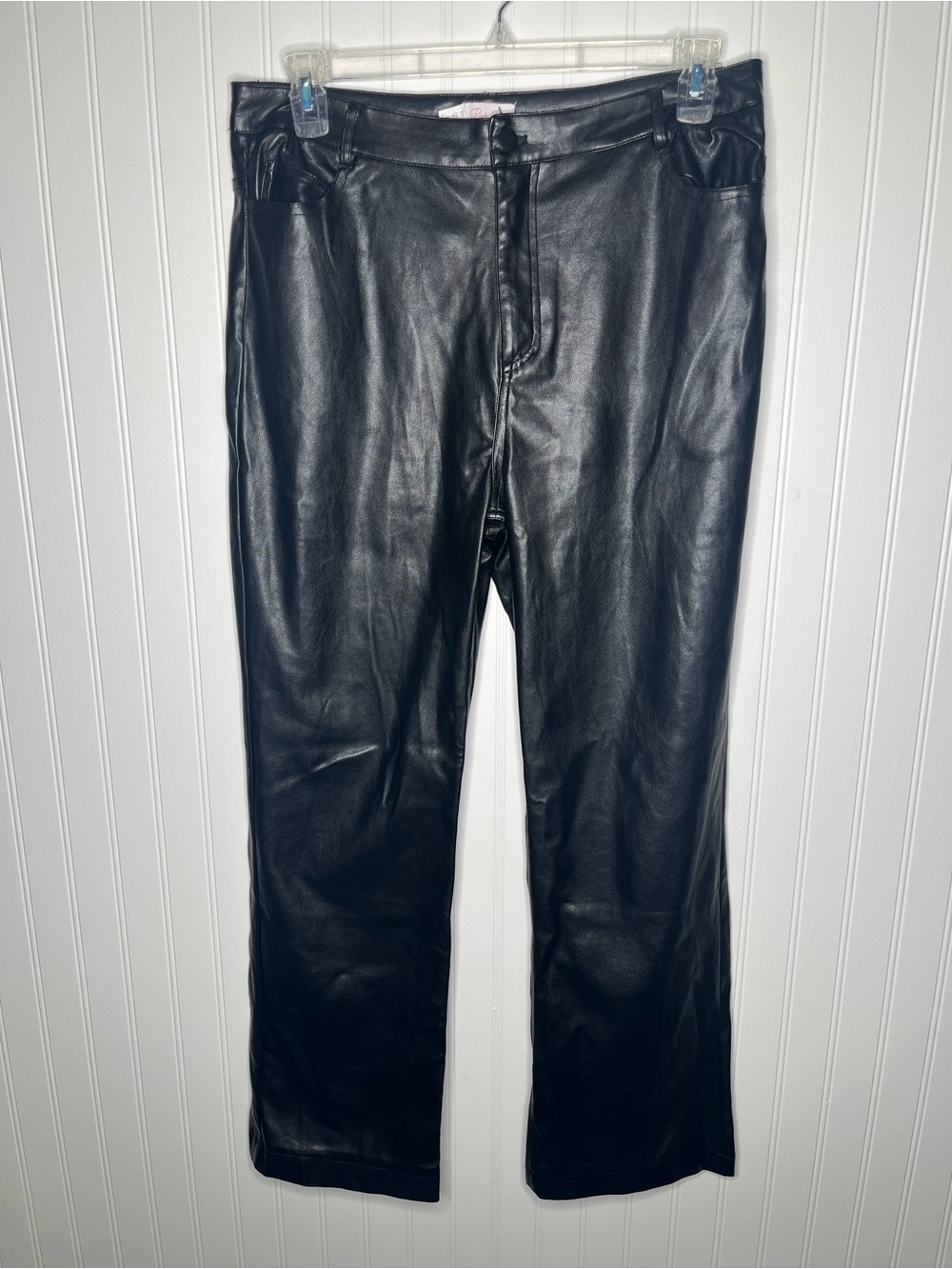 Pink Lily Women's Black Faux Leather Straight-Leg Pants lined Pleather Oversized